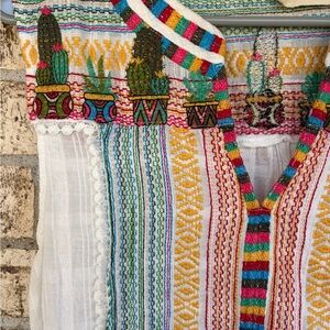 Savanna Jane White Embroidered Cactus Tank Top with Multicolor Trim